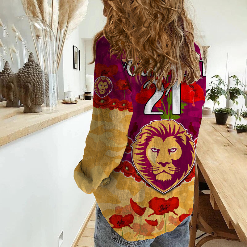 (Custom Personalised) Brisbane Lions Football ANZAC Women Casual Shirt Lest We Forget - Vibe Hoodie Shop