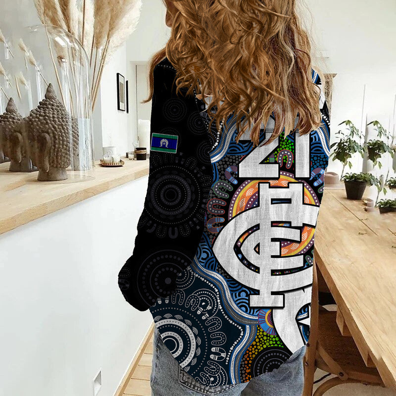 (Custom Personalised) Blues Football NAIDOC Week Women Casual Shirt Indigenous - Vibe Hoodie Shop
