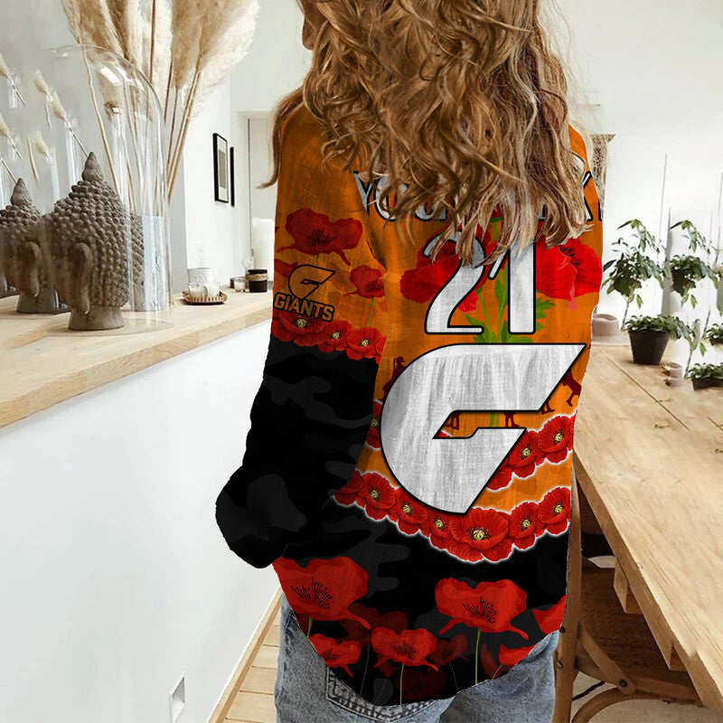 (Custom Personalised) GWS Giants Football ANZAC Women Casual Shirt Lest We Forget - Vibe Hoodie Shop