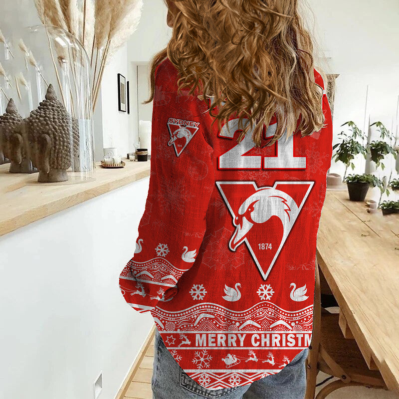(Custom Personalised And Number) Sydney Swans Unique Winter Season Women Casual Shirt Swans Merry Christmas - Vibe Hoodie Shop
