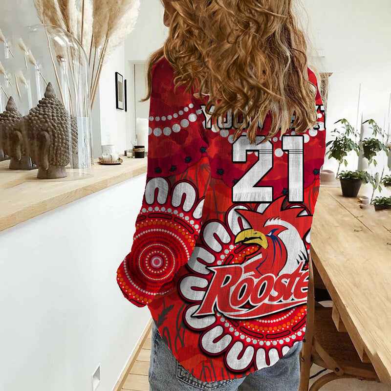(Custom Personalised) Roosters Rugby ANZAC Women Casual Shirt Camouflage Poppy - Vibe Hoodie Shop