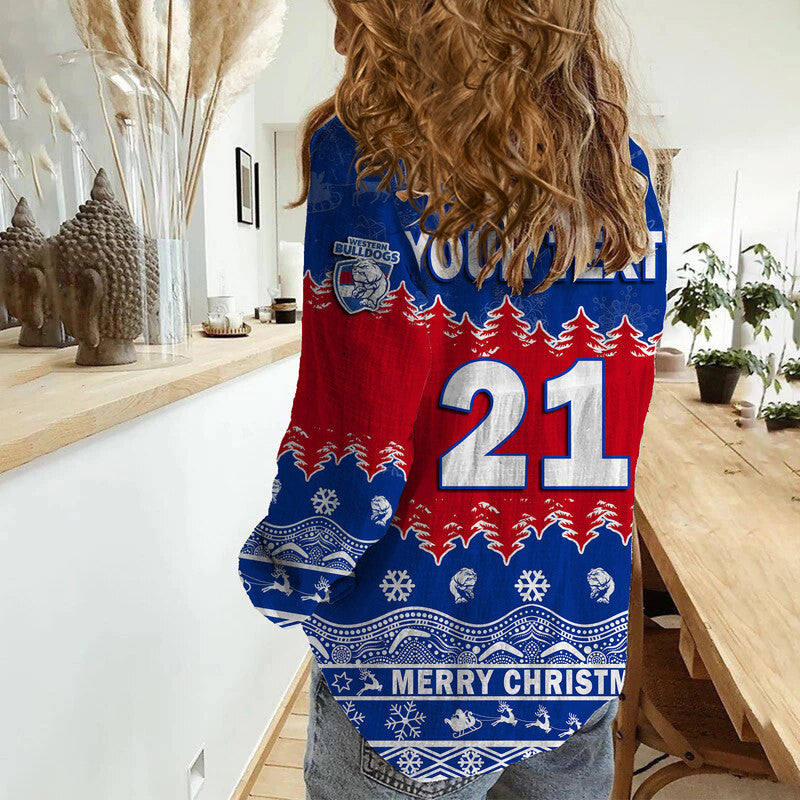 (Custom Personalised And Number) Bulldogs Unique Winter Season Women Casual Shirt Dogs Merry Christmas - Vibe Hoodie Shop