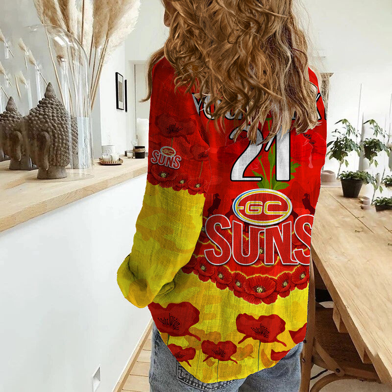 (Custom Personalised) Suns Football ANZAC Women Casual Shirt Lest We Forget - Vibe Hoodie Shop