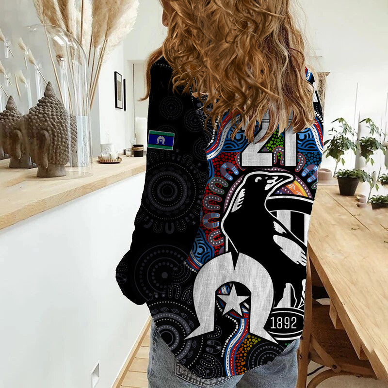 (Custom Personalised) Magpies Football NAIDOC Week 2023 Women Casual Shirt For Our Elders Indigenous - Vibe Hoodie Shop