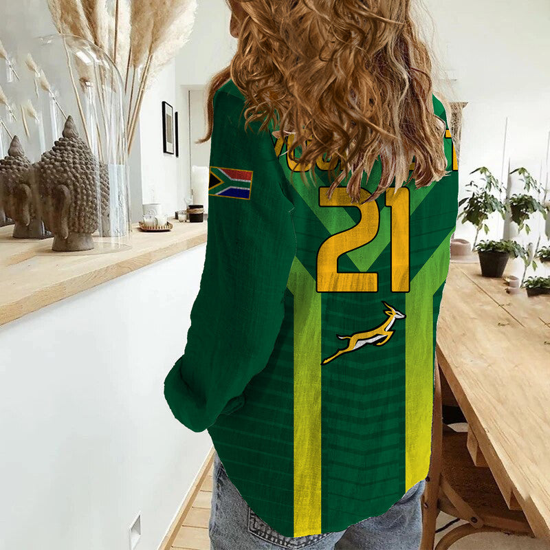 (Custom Text And Number) South Africa Rugby Women Casual Shirt Springboks Sporty Style - Vibe Hoodie Shop