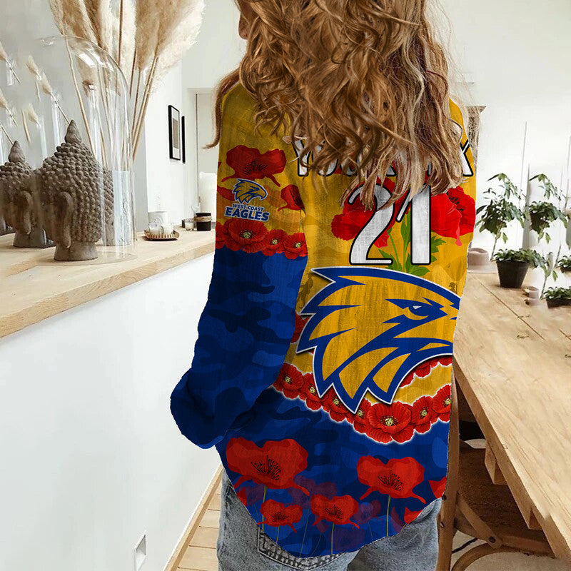 (Custom Personalised) West Coast Eagles Football ANZAC Women Casual Shirt Lest We Forget - Vibe Hoodie Shop
