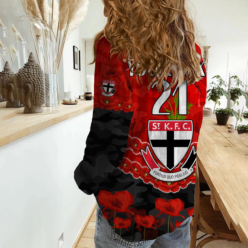 (Custom Personalised) St Kilda Saints Football ANZAC Women Casual Shirt Lest We Forget - Vibe Hoodie Shop