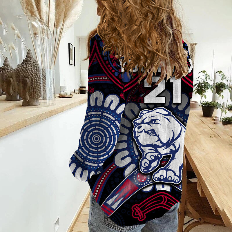 (Custom Personalised) Western Bulldogs Football Women Casual Shirt Boomerang Indigenous Dots - Vibe Hoodie Shop