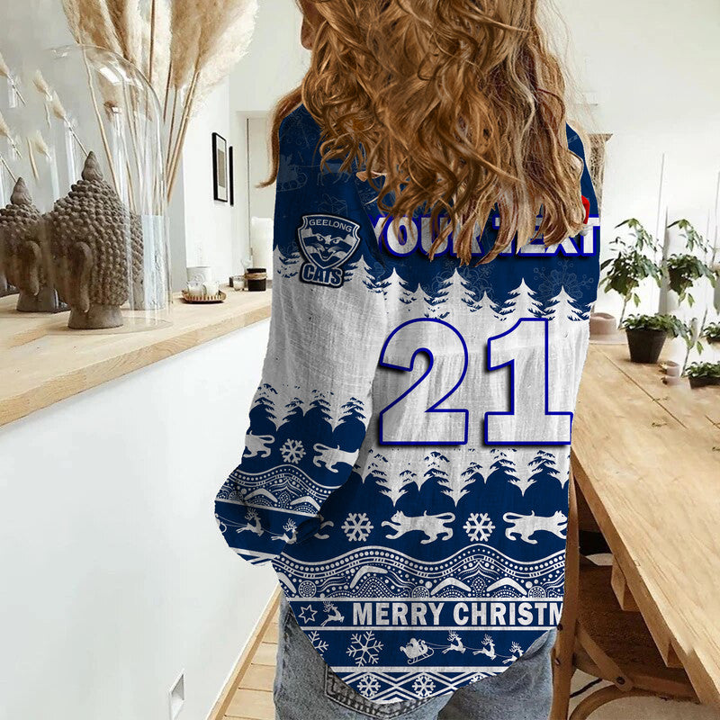 (Custom Personalised And Number) Geelong Cats Unique Winter Season Women Casual Shirt Cats Merry Christmas - Vibe Hoodie Shop