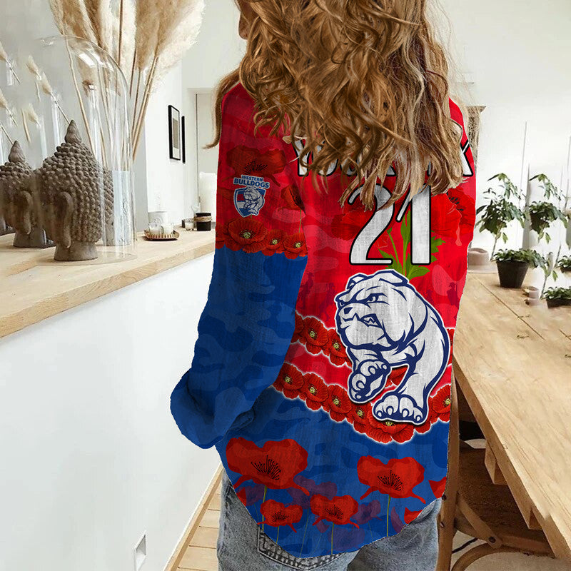 (Custom Personalised) Western Bulldogs Football ANZAC Women Casual Shirt Lest We Forget - Vibe Hoodie Shop