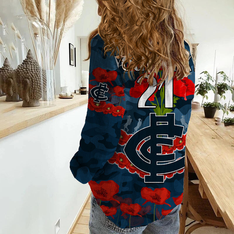 (Custom Personalised) Blues Football ANZAC Women Casual Shirt Lest We Forget - Vibe Hoodie Shop