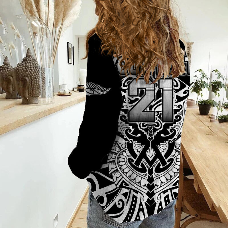 (Custom Text And Number) Aotearoa Silver Fern Rugby Sevens Women Casual Shirt Maori Tribal All Black - Vibe Hoodie Shop