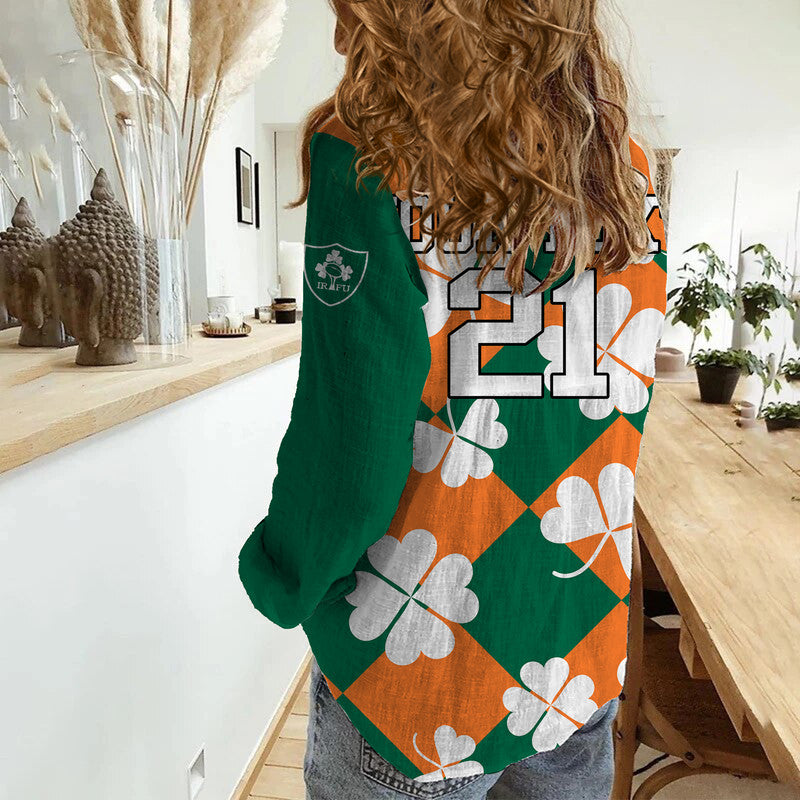 (Custom Text And Number) Ireland Rugby Sevens Women Casual Shirt Shamrock Sporty Style - Vibe Hoodie Shop
