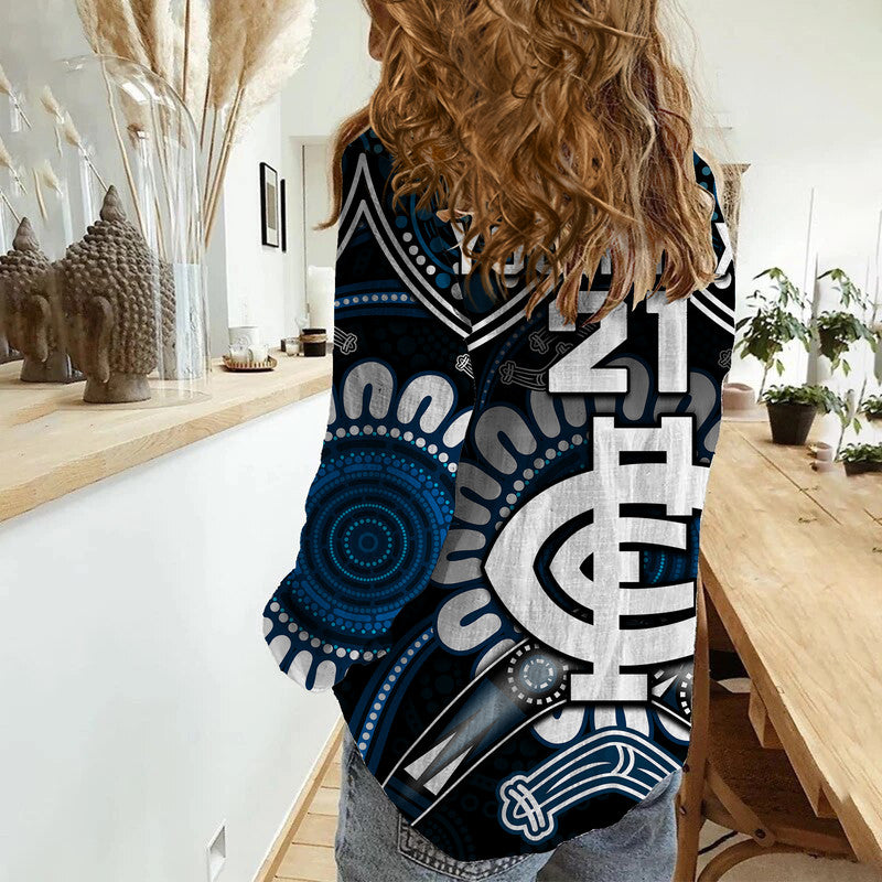 (Custom Personalised) Blues Football Women Casual Shirt Boomerang Indigenous Dots - Vibe Hoodie Shop