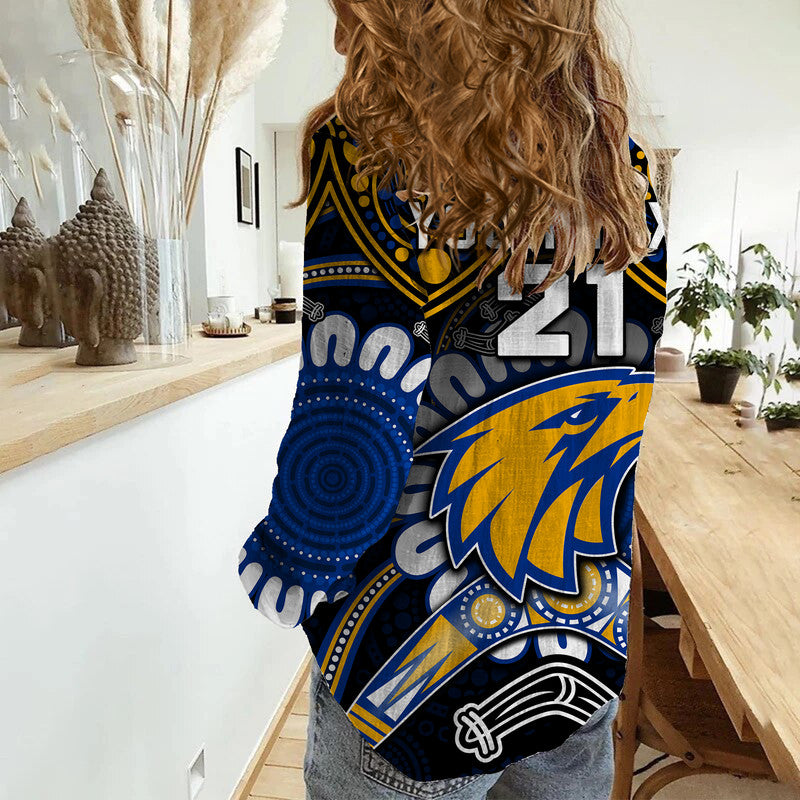 (Custom Personalised) West Coast Eagles Women Casual Shirt Boomerang Indigenous Dots - Vibe Hoodie Shop