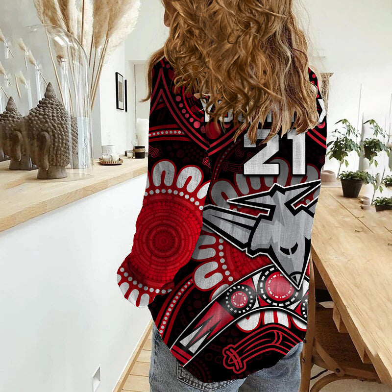 (Custom Personalised) Bombers Football Women Casual Shirt Boomerang Indigenous Dots - Vibe Hoodie Shop