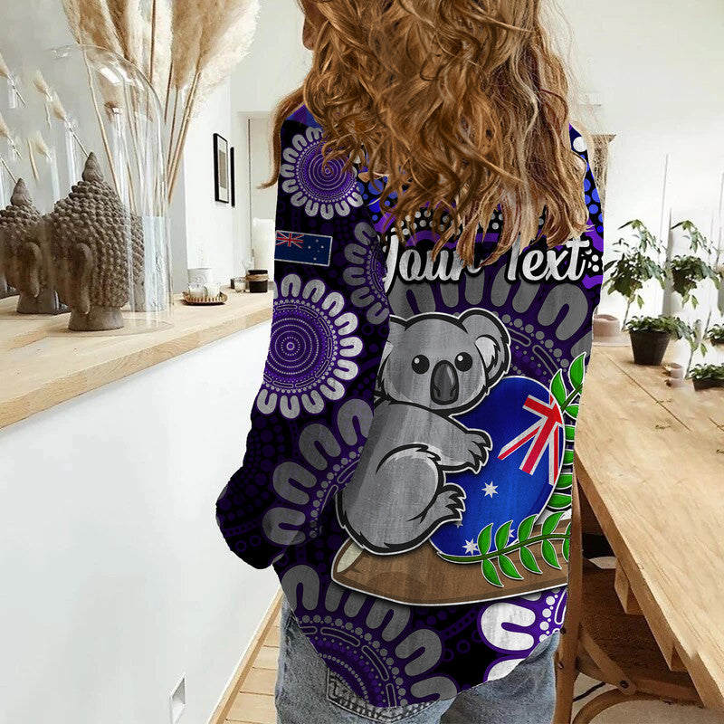 (Custom Personalised) Australia Koala Aboriginal Women Casual Shirt Koala Hugging Rugby Ball Purple - Vibe Hoodie Shop