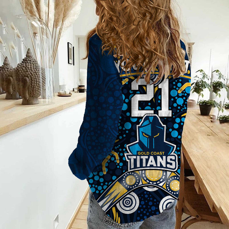 (Custom Personalised) Titans Rugby Women Casual Shirt Boomerang Indigenous Dots - Vibe Hoodie Shop