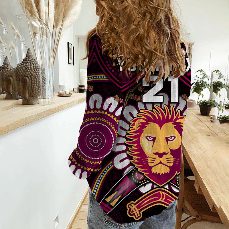 (Custom Personalised) Brisbane Lions Football Women Casual Shirt Boomerang Indigenous Dots - Vibe Hoodie Shop