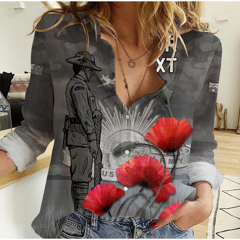 (Custom Personalised) Remembrance Day Women Casual Shirt Soldier Australian Army Rising Sun With Red Poppy - Vibe Hoodie Shop