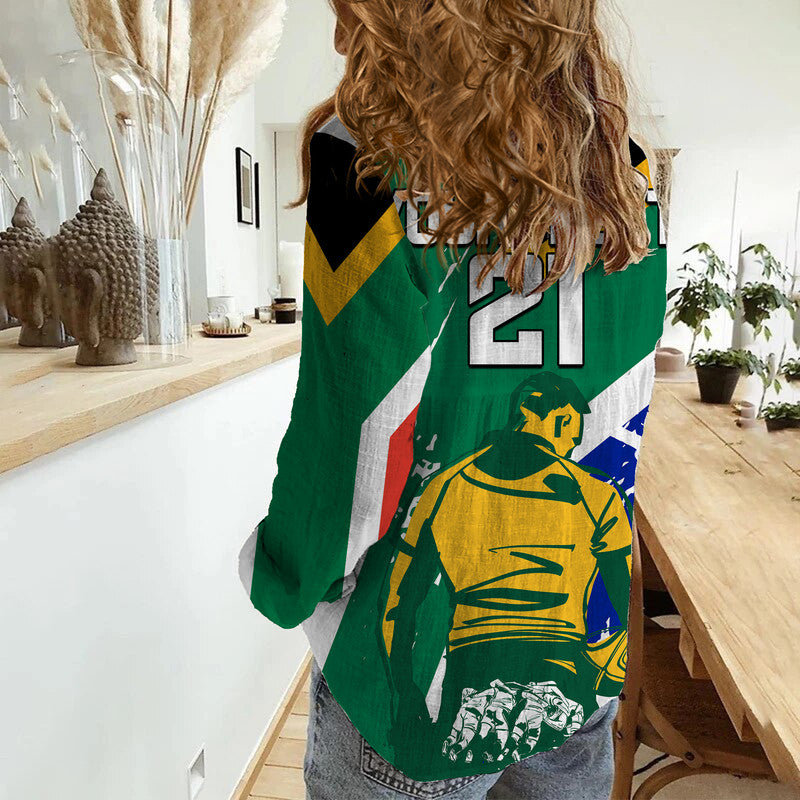(Custom Text And Number) South Africa Rugby Women Casual Shirt Go Champions Bokke Player with Flag Style - Vibe Hoodie Shop
