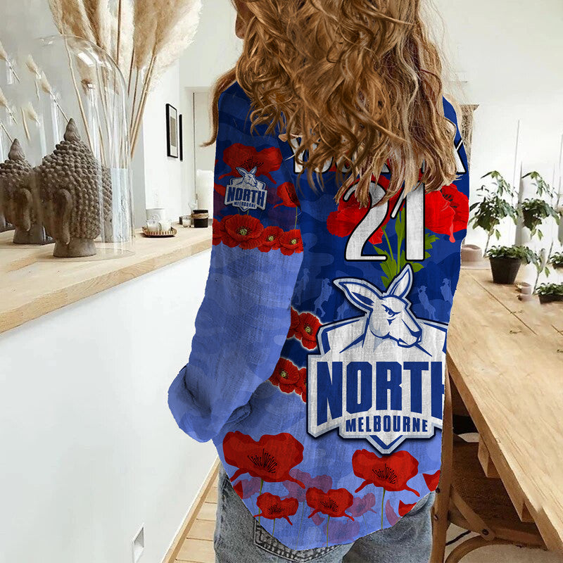 (Custom Personalised) Kangaroos Football ANZAC Women Casual Shirt Lest We Forget - Vibe Hoodie Shop