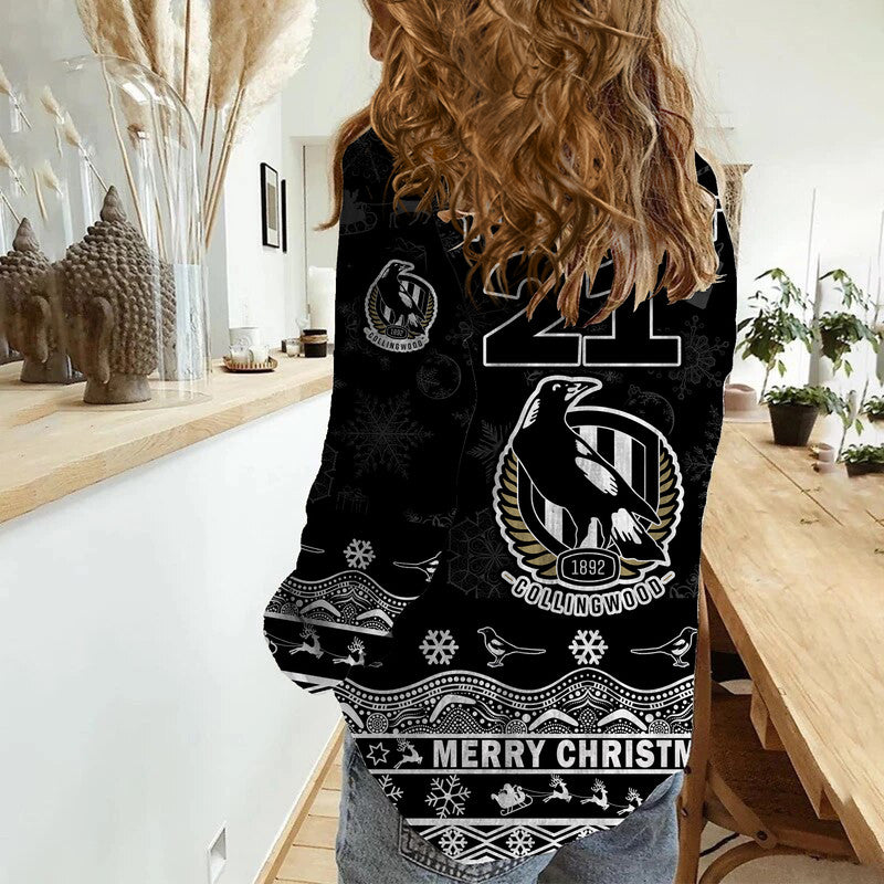 (Custom Personalised And Number) Collingwood Pies Unique Winter Season Women Casual Shirt Magpies Merry Christmas - Vibe Hoodie Shop