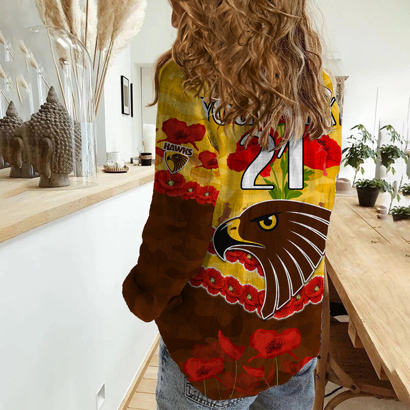 (Custom Personalised) Hawks Football ANZAC Women Casual Shirt Lest We Forget - Vibe Hoodie Shop