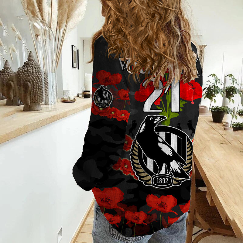 (Custom Personalised) Magpies Football ANZAC Women Casual Shirt Lest We Forget - Vibe Hoodie Shop