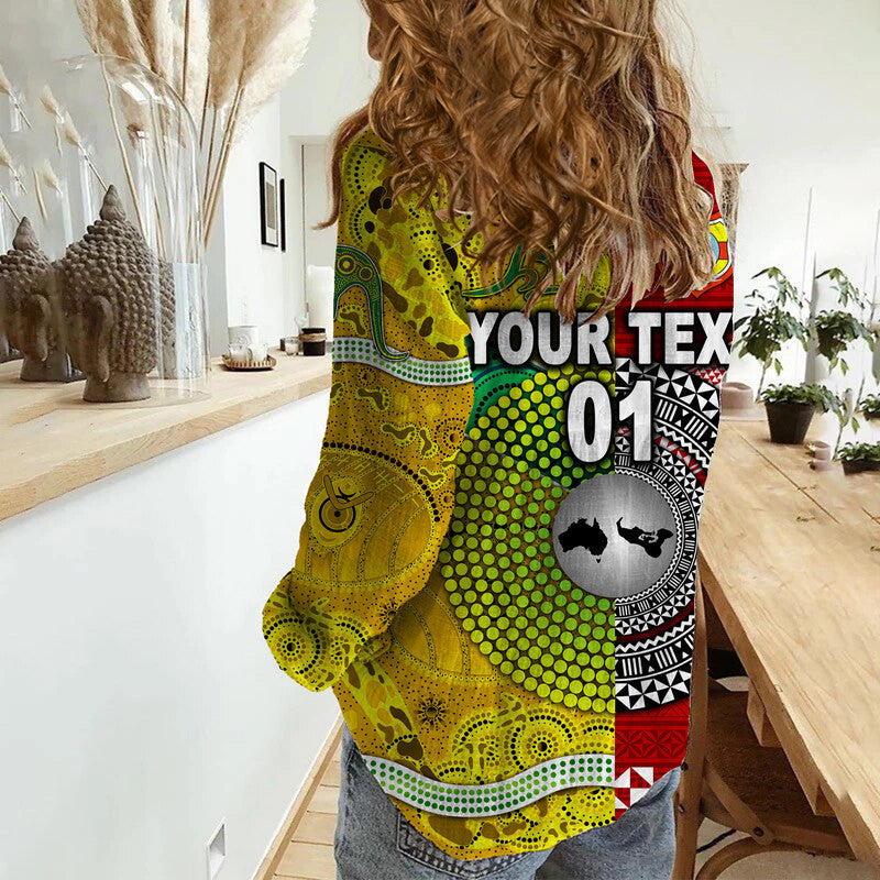 (Custom Personalised) Tonga Ikale Tahi Ngatu And Australia Wallabies Aboriginal Woman Casual Shirt Rugby Together - Vibe Hoodie Shop