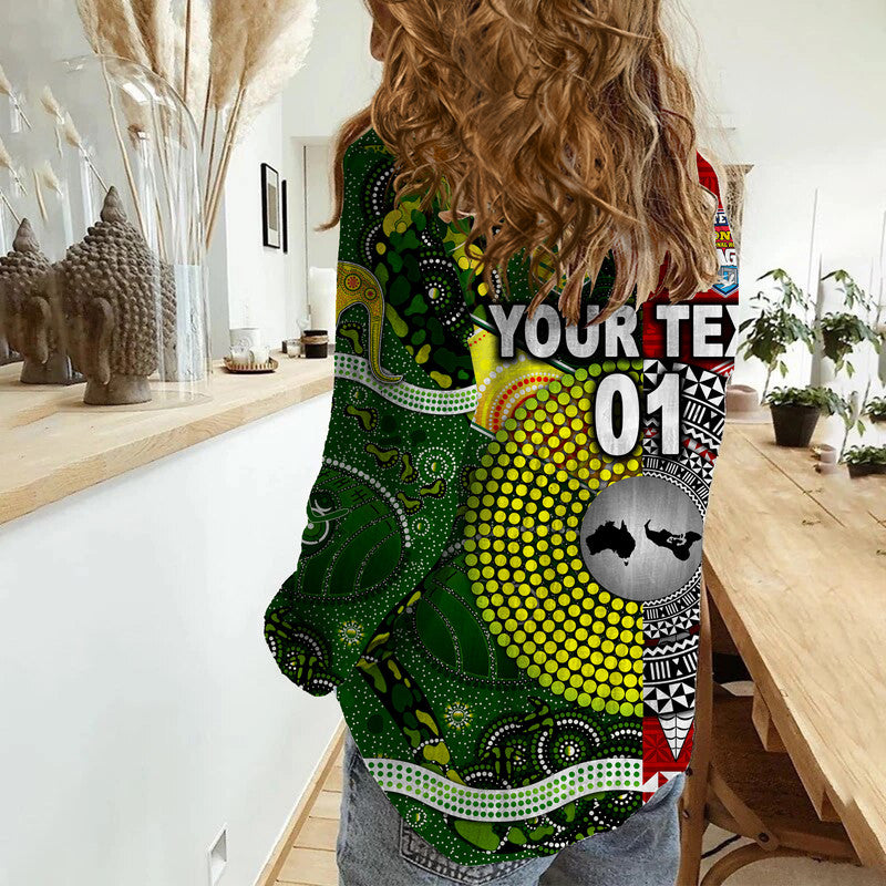 (Custom Personalised) Mate Ma'a Tonga Ngatu And Australia Kangaroos Aboriginal Woman Casual Shirt Rugby Together - Vibe Hoodie Shop