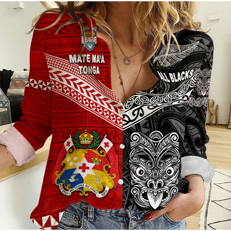 Mate Ma'a Tonga Ngatu And New Zealand Maori All Black Aboriginal Woman Casual Shirt Rugby Together - Vibe Hoodie Shop