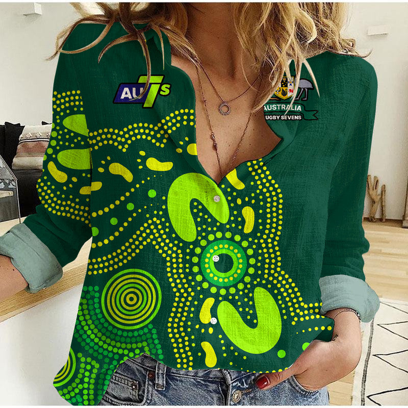 Australia Rugby Sevens Women Casual Shirt Aboriginal - Vibe Hoodie Shop