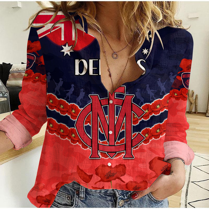 Demons Football ANZAC Women Casual Shirt Lest We Forget - Vibe Hoodie Shop