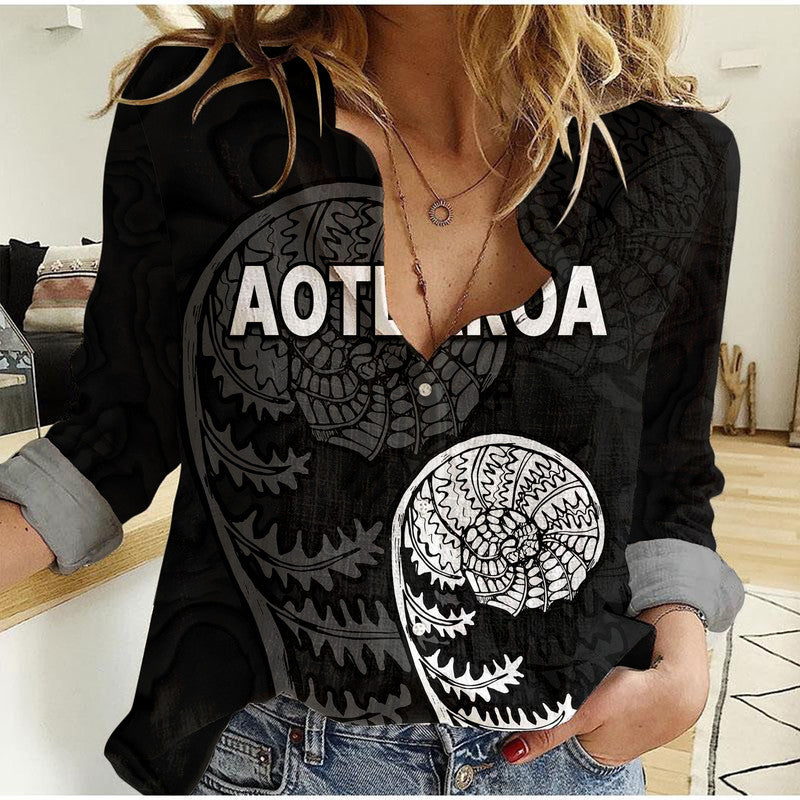 (Custom Personalised) Aotearoa Silver Fern Women Casual Shirt - Vibe Hoodie Shop