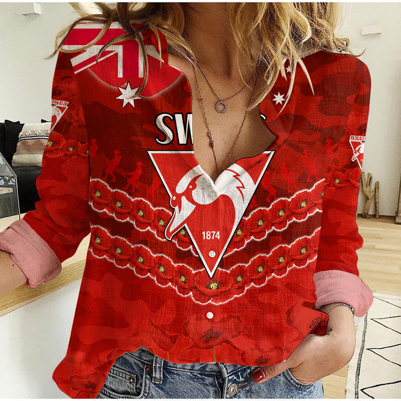 (Custom Personalised) Swans Football ANZAC Women Casual Shirt Lest We Forget - Vibe Hoodie Shop