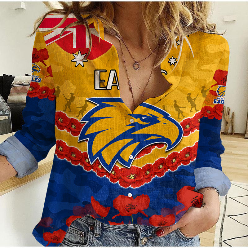 (Custom Personalised) West Coast Eagles Football ANZAC Women Casual Shirt Lest We Forget - Vibe Hoodie Shop