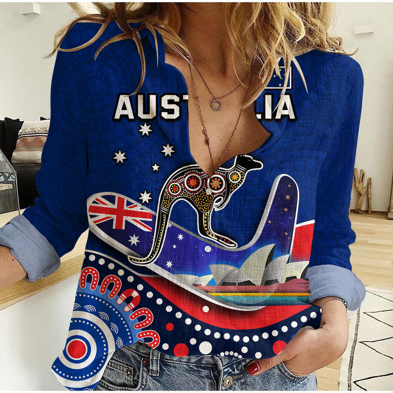 Australia Day Women Casual Shirt Indigenous Kangaroo And Boomerang - Vibe Hoodie Shop