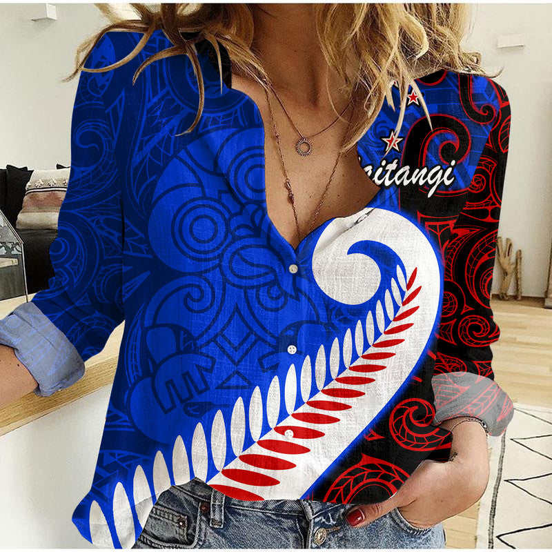 Waitangi Day Women Casual Shirt Aotearoa Hei Tiki Silver Fern - Vibe Hoodie Shop