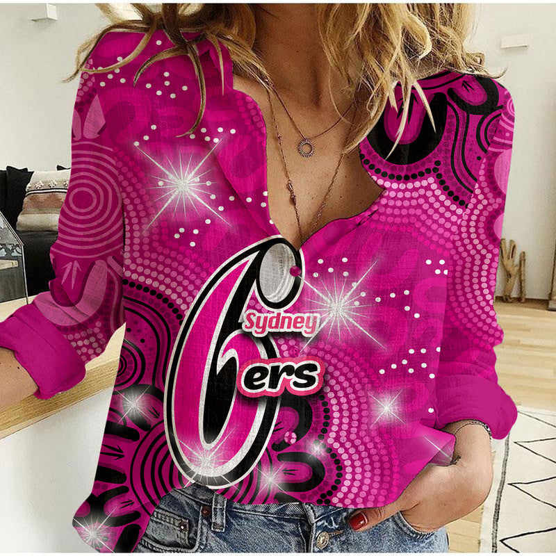 (Custom Personalised And Number) Sydney Sixers Cricket Casual Shirt Aboriginal Pink - Vibe Hoodie Shop