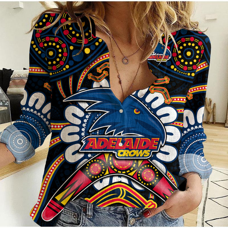 Adelaide Crows Football Women Casual Shirt Boomerang Indigenous Dots - Vibe Hoodie Shop