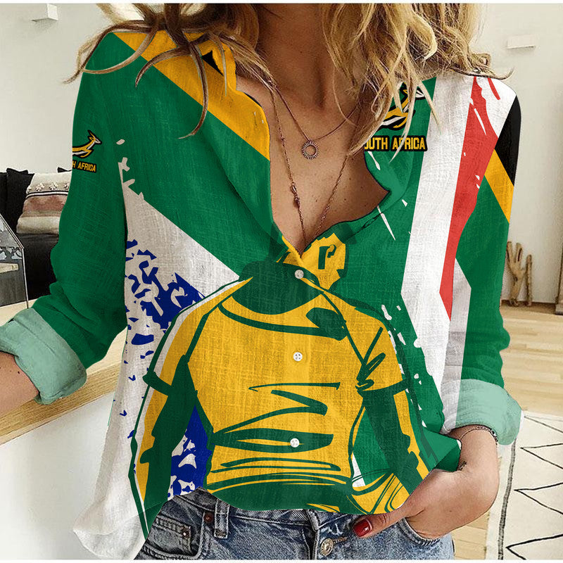 (Custom Text And Number) South Africa Rugby Women Casual Shirt Go Champions Bokke Player with Flag Style - Vibe Hoodie Shop