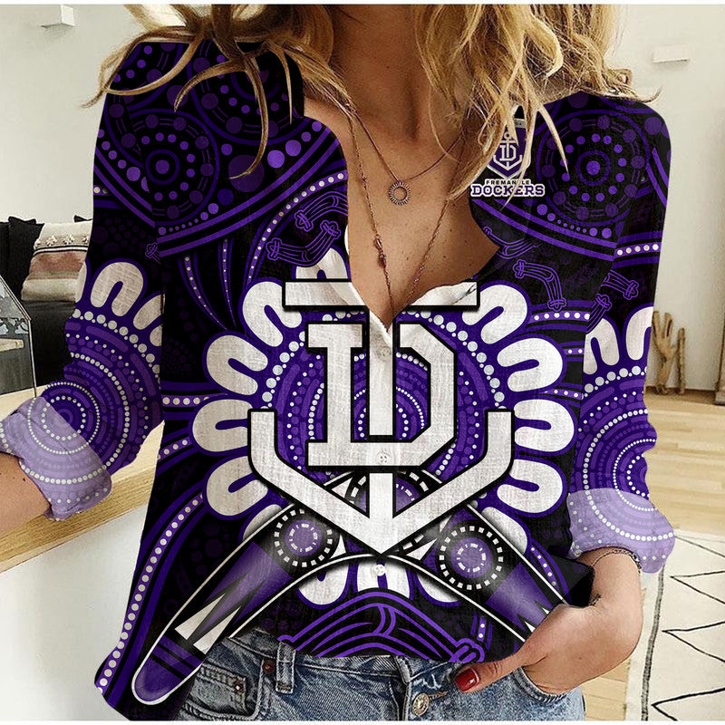 (Custom Personalised) Dockers Football Women Casual Shirt Boomerang Indigenous Dots - Vibe Hoodie Shop