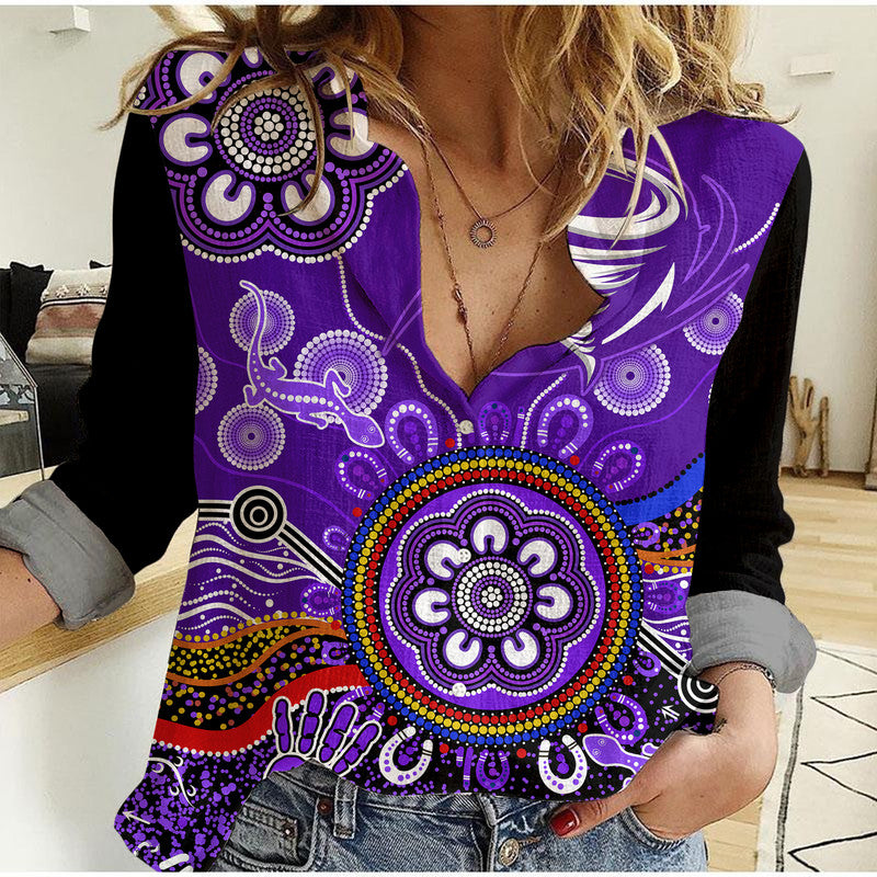 Hobart Hurricanes Women Casual Shirt Cricket Indigenous Aboriginal Lizard Version - Vibe Hoodie Shop