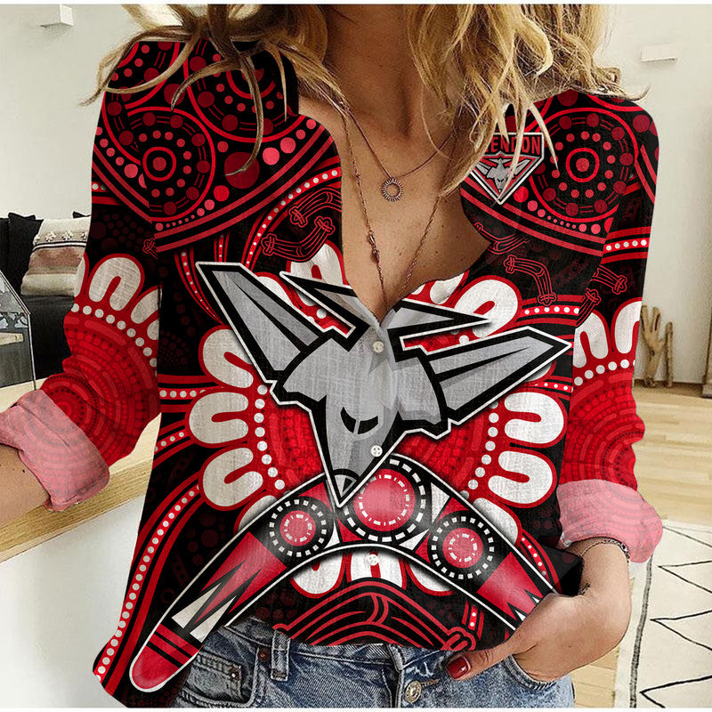 Bombers Football Women Casual Shirt Boomerang Indigenous Dots - Vibe Hoodie Shop