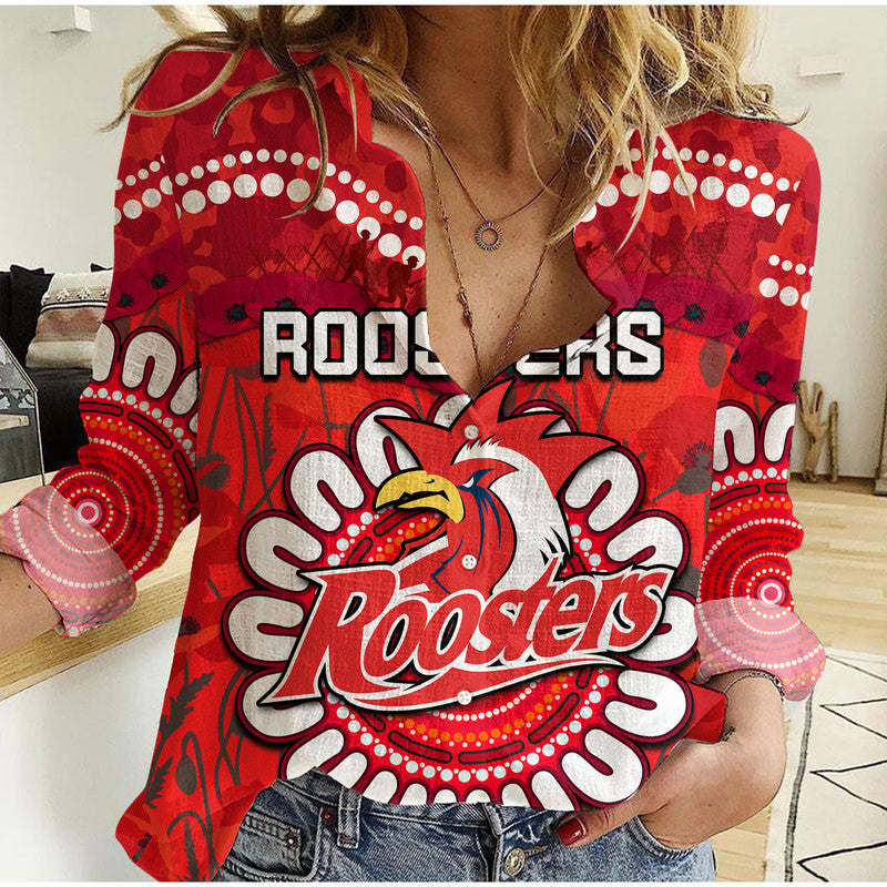 (Custom Personalised) Roosters Rugby ANZAC Women Casual Shirt Camouflage Poppy - Vibe Hoodie Shop