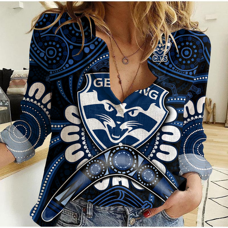 (Custom Personalised) Cats Football Women Casual Shirt Boomerang Indigenous Dots - Vibe Hoodie Shop