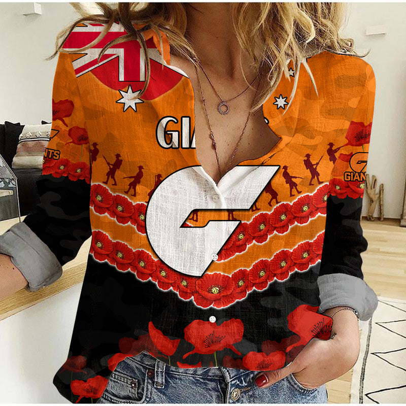 GWS Giants Football ANZAC Women Casual Shirt Lest We Forget - Vibe Hoodie Shop