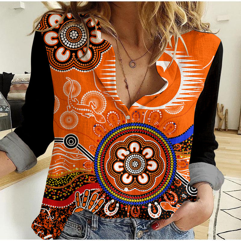 Perth Scorchers Women Casual Shirt Cricket Indigenous Aboriginal Lizard Version - Vibe Hoodie Shop