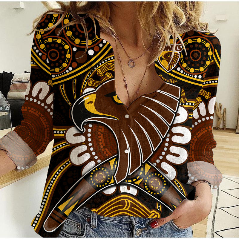 Hawks Football Women Casual Shirt Boomerang Indigenous Dots - Vibe Hoodie Shop